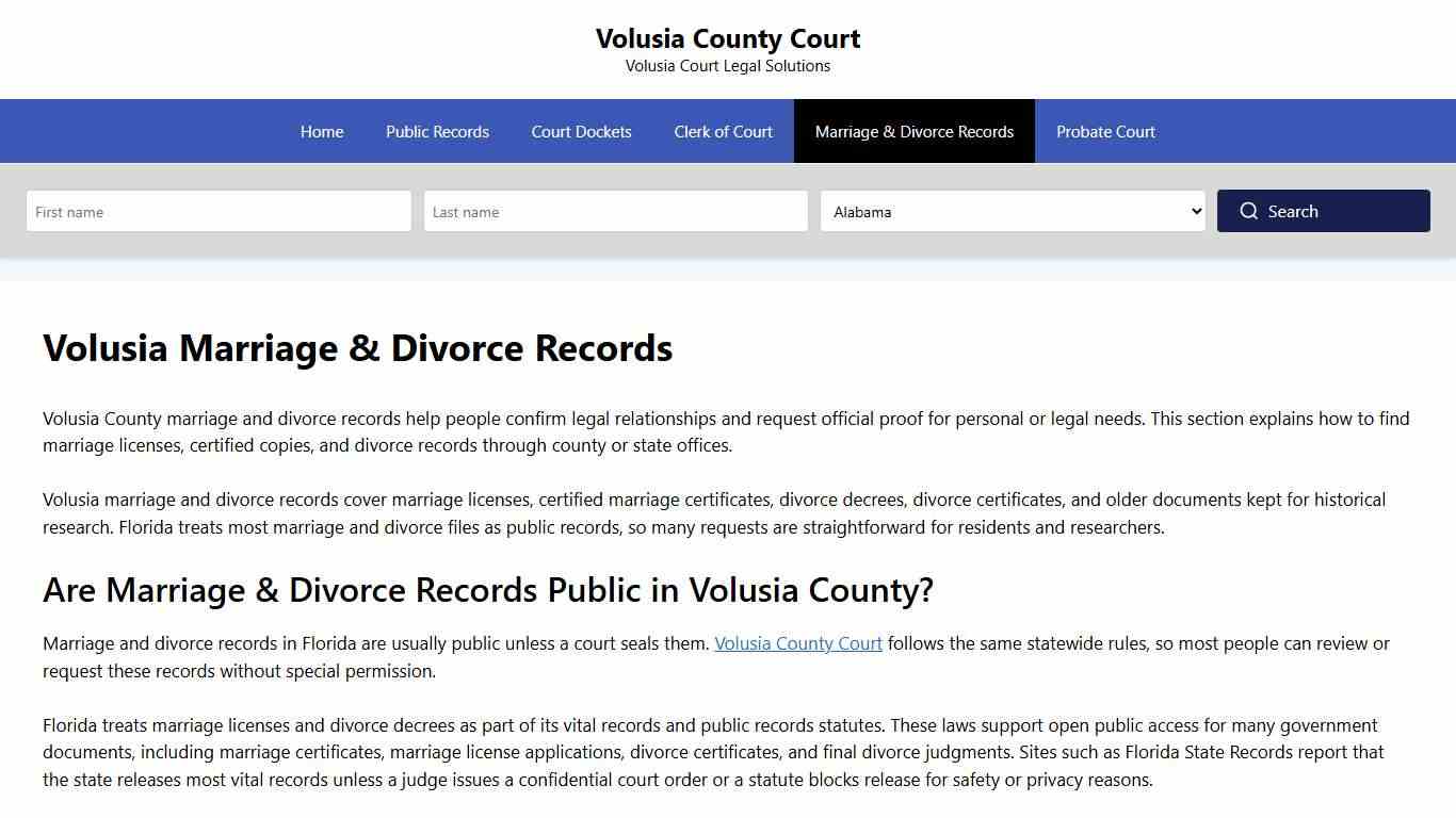 Volusia Marriage & Divorce Records